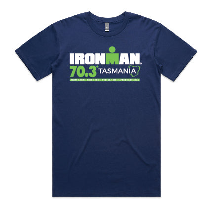 IRONMAN 70.3 Tasmania Men's Name Tee 2024 - Cobalt