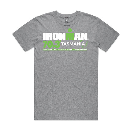 IRONMAN 70.3 Tasmania Men's Name Tee 2024 - Grey Marle