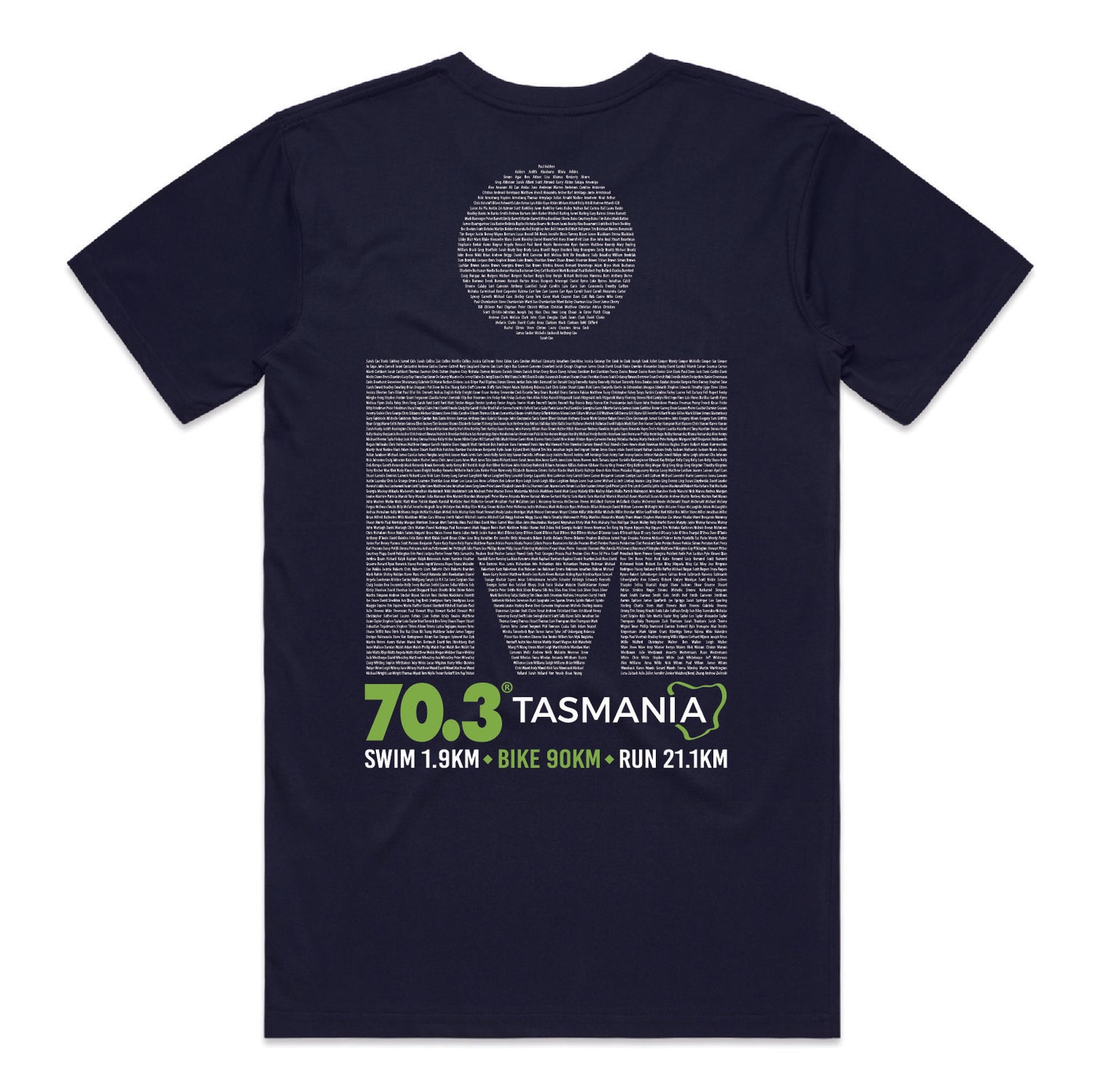 IRONMAN 70.3 Tasmania Unisex Name Tee- Navy Blue