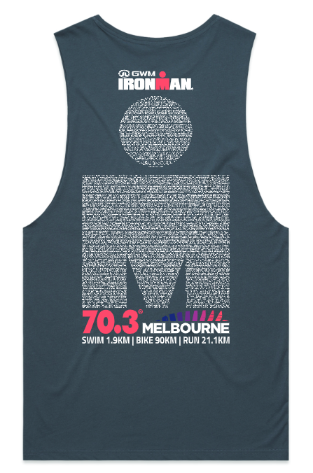 IRONMAN 70.3 Melbourne 2022 Men's Name Tank- Petrol Blue